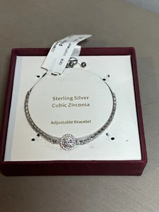 New Sterling Silver Cubic Zirconia Adjustable Bracelet Free Gift - Picture 1 of 2