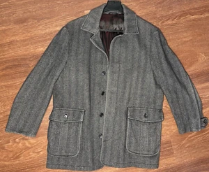 Vintage Ibiza Napoli Mens 42 R Coat Wool Cashmere Leather Trim Herringbone - Picture 1 of 9