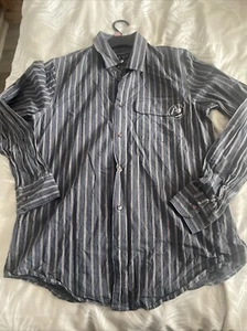 Armani Jeans Men’s Shirt Men’s Medium Long Sleeve Blue Stripes Pocket - Picture 1 of 9