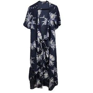 ROXY Beach Pool Cover Up Blue Floral Print Size Medium Summer Viscose - Picture 1 of 9