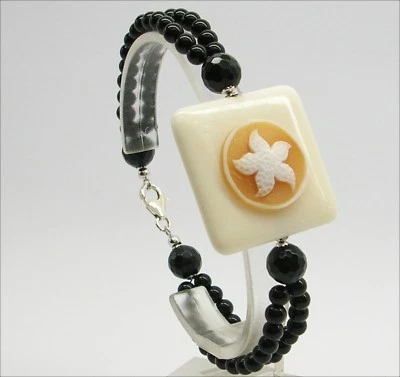 BRACCIALE IN ARGENTO 925 CON ONICE E CAMMEO IN SARDONICO STELLA MARINA AGRP 024 - Immagine 1 di 3