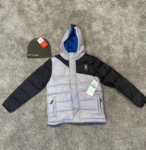 Spyder Jacket Boys Size Large Gray Water Resistant Thermal Web Coat With Hat NWT - Picture 1 of 11