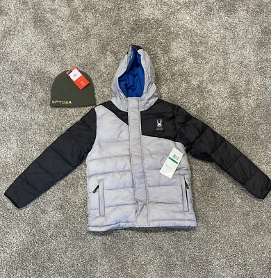 Chaqueta Spyder Niños Talla Grande Gris Resistente al Agua Térmica Web Abrigo Con Sombrero Nuevo con Etiquetas Foto 1 de 4
