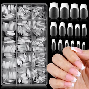 300pc Short Coffin Nail Tips Fake Nails French Tip Press on Nails S-Coffin - Picture 1 of 7
