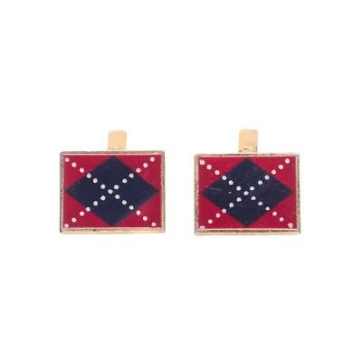 Vintage 1970s SWANK Blue and Red Argyle Pattern Gold Tone Unisex Cufflinks - Image 1 of 4