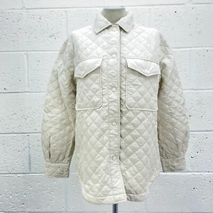 BERSHKA CREAM QUILTED SHIRT JACKET COAT LIGHTWEIGHT BUTTON UP RETRO UK S - Picture 1 of 6