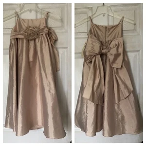 New US Angels Beige Silk Dress Flower Girl Ribbon Sash Formal Wedding Girls sz 6 - Bild 1 von 12