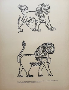 Impresión antigua Turquestán chino león bizantino arte animal leones antiguos obra de arte - Imagen 1 de 4