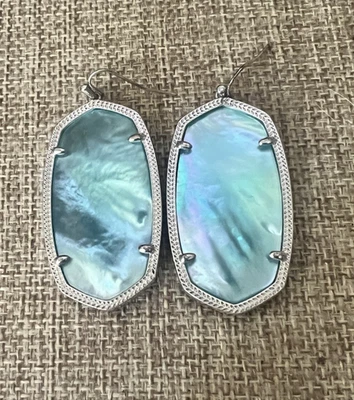 Kendra Scott Danielle Earrings Rhodium Blue Mother of Pearl Abalone Stones - Image 1 of 4