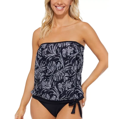 Blusa Tankini Island Escape Coral Gables Estampada Bandeau Talla 8 Negra Nueva Foto 1 de 4