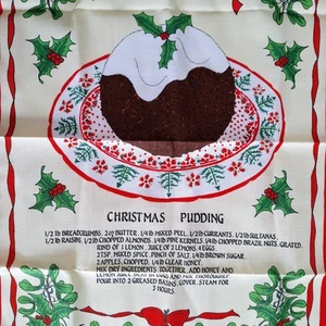 Vintage Geschirrtuch Weihnachten Pudding Motiv Rezept Ulster - Bild 1 von 7