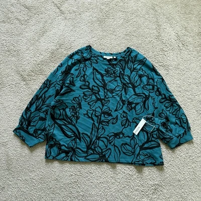 NUEVO CON ETIQUETAS ~ Chico's Zenergy ~ Sudadera Blusa Jardín Teal ~ Cómoda ~ Talla 3 (XL) Foto 1 de 4