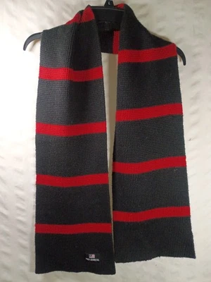 Ralph Lauren Rayas Rojo Negro Bufanda Mezcla Lana de Cordero Negro Rojo Rayas Súper Suave Foto 1 de 4