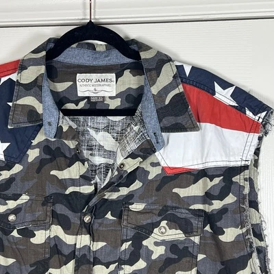 Cody James Men's American Flag Bubba Sleeveless Western Shirt Camo/Pearl Snap XL - Image 1 of 4