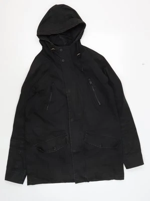 Brave Soul Men's Black Cotton Parka, Size S, Hooded Casual Coat - Image 1 of 4
