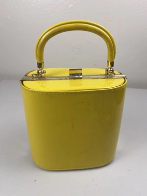 Bolsa de mão vintage amarela de couro envernizado com alça superior Fred’s Int’l - Imagem 1 de 4