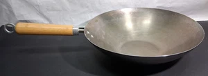 Helen Chen Asian Kitchen Carbon Steel Wok Stir Fry Pan Wooden Handle 12.25" Wide - Picture 1 of 6
