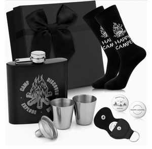 Gift Set For Men Flask Socks Pocket Hug Token Set Camping Lovers Father's Day - Picture 1 of 1