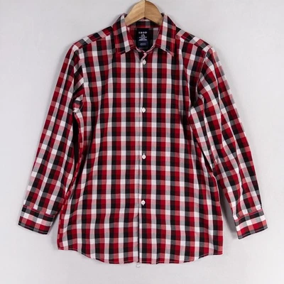 IZOD 男孩衬衫大号 14/16 红色格子纽扣长袖学校派对休闲 — 第 1/4 张图片