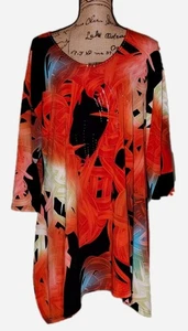 Valentina - Bold Red Abstract Print Asymmetric Hem Tunic - Women's Size 1X - Picture 1 of 3