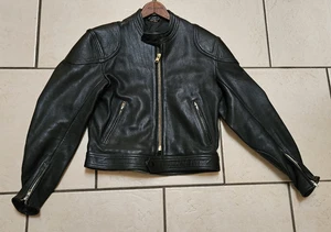 Unisex schwarze schwere Leder Biker Motorrad Jacke komplett gefüttert Taschen 42/52 S/M - Bild 1 von 11