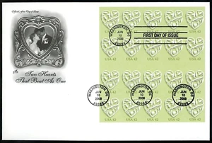 #42718a FDC Artcraft "Hearts-42 Cents" Booklet Pane complete - Picture 1 of 2