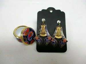 Alastor Enamels English Trinket Box Blue Paisley w/Original Box & Enamel Earring - Picture 1 of 4