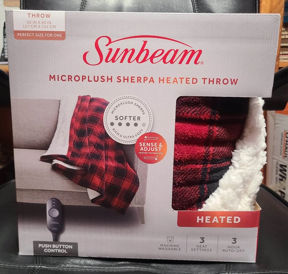 Manta eléctrica térmica Sunbeam Microplush Sherpa - negra/blanca a cuadros 50x60 Foto 1 de 1