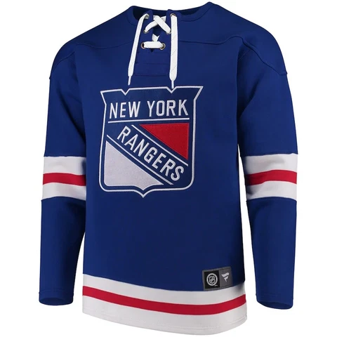 New York Rangers Blue Fanatics Jersey Sweater Jersey Lace Up Neck Classic Logo Cover