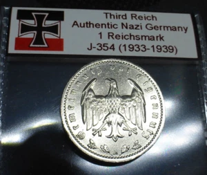 Beautiful 1 Reichsmark Nazi Coin: Genuine Nickel Third Reich WW2 Germany Mark - Picture 1 of 13