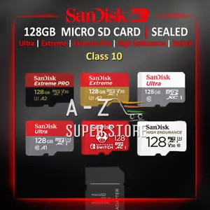 MICRO SD CARD 128GB SanDisk Ultra, Extreme Pro, Switch Fast Memory Class 10 Fast - Picture 1 of 9