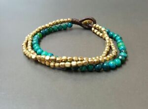 Round Chrysocolla  Bead, Brass Chain Bracelet Anklet,Beaded Bracelet