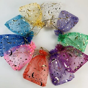 50-400 Moon Star Organza Bag Gift Bags Wedding Jewelry Drawstring Party Pouches - Picture 1 of 24