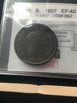 1807  Great Britain,  1/2 Penny, Coin Mart  Graded **EF-40** KM# 662 - Image 1 of 4