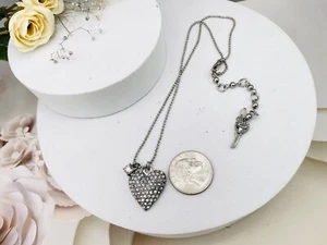 Betsey Johnson Vintage Crystal Pave Heart /key Logo Pendant Charms Necklace - Picture 1 of 4