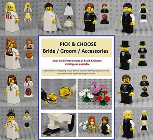 LEGO - PICK & CHOOSE Bride & Groom Minifigures - Wedding Dress Ring Cake Topper - Picture 1 of 47