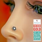Real Black & White 7 Diamonds Handcrafted Flower Nose Pin Piercing Stud Ring 14K