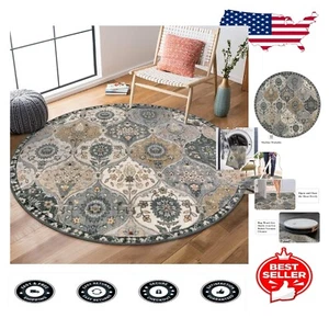 3ft Washable Round Area Rug - Soft Non-Slip Vintage Floral for Home Decor - Picture 1 of 8