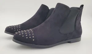 Wild Diva Black Faux Suede Studded Ankle Boots - Picture 1 of 5