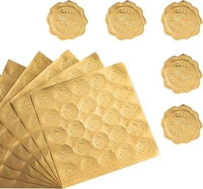 300 piezas pegatinas adhesivas de sobre en forma de corazón con sello de cera en relieve dorado gracias Foto 1 de 2