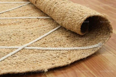 Yute Natural Área de Alfombra Cuarto Estar Redondo Kilim Indio Mano Trenzado - Imagen 1 de 4