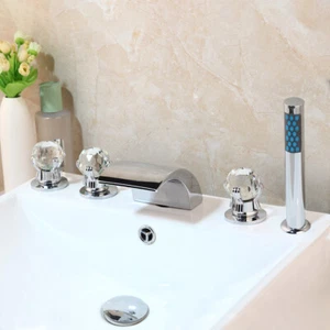 Grifo mezclador de bañera cromado para baño de montaje en cubierta 5 piezas grifo ducha de mano de plástico - Imagen 1 de 10