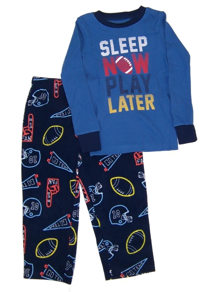Boys Carter's Blue Sleep Now Play Later Football Cotton Fleece Pajamas Sz 4