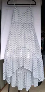 Womens S Ruffle Prairie Flowy Hi Lo Cottagecore Sundress Countr Blue White Sheer - Picture 1 of 6