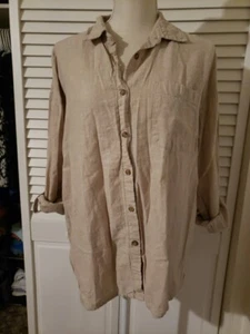 Joe Fresh Cotton And Linen Blend Casual Beige Button Down M - Picture 1 of 5