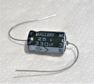 5-Pieces of 330 uF 25 V Mallory Axial Electrolytic Capacitor - Picture 1 of 4