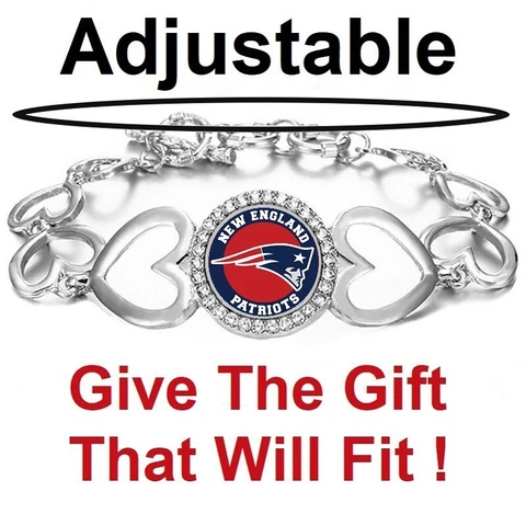 Special New England Patriots Womens Silver Heart Link Adjust. Bracelet Gift D27 Cover