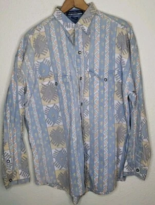 Vintage 90s International News Abstract Button Shirt Size MEDIUM Psychedelic  - Image 1 of 4