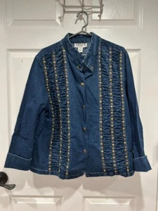 ANAGE Woman sz 1X BLUE Jean DENIM COTTON JACKET gold METAL EMBELLISHMENTS Snaps - Picture 1 of 11