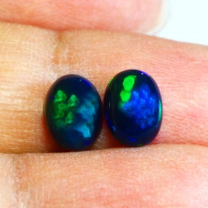 2.03 Ct VVS [2Pcs Pair] Oval 8.1 x 6.1 MM Multi Color Dancing Black Fire Opal - Picture 1 of 5